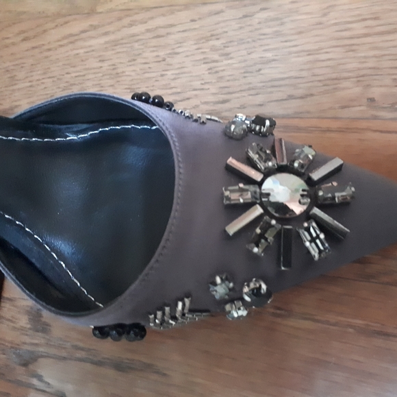 New Zara satin jewelled crystal embroidered feathered high heel shoes - Picture 4 of 6